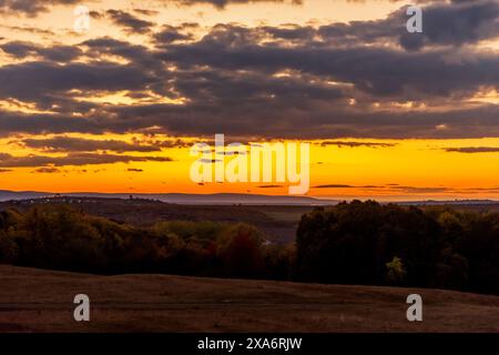 Ein malerischer Blick auf die Bucium-Wälder in der Nähe von Iasi, Rumänien bei Sonnenuntergang Stockfoto