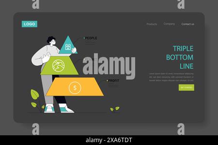 Triple Bottom Line Konzept Balancing Social Equity, Environmental Health und Economic Viability for holistic Corporate Sustainability, Priorisierung von Menschen, Planet und Profit Vector Illustration Stock Vektor