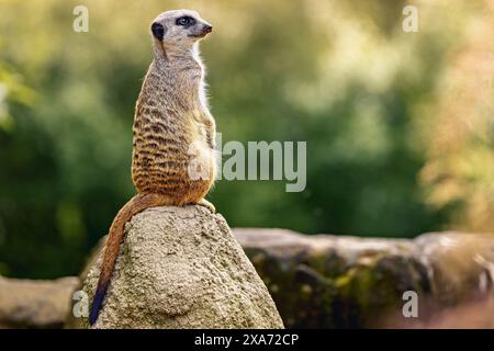 Eine Nahaufnahme eines Erdmännchens, der im Sonnenlicht sitzt Stockfoto