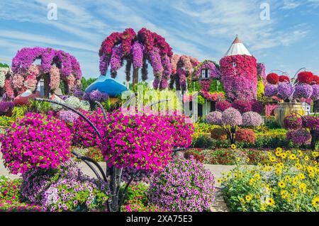 Dubai Miracle Garden, farbenfroher Blumenpark, Vereinigte Arabische Emirate Stockfoto