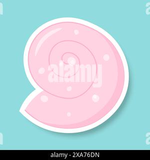 Eine Hülle im Cartoon-Stil auf blauem Hintergrund. Ein pinkfarbener Muschelaufkleber mit einem Schatten. Stock Vektor