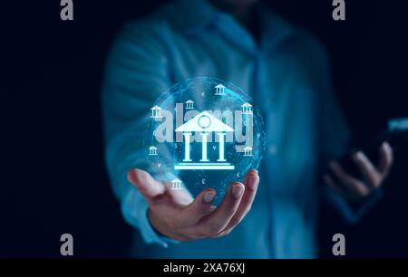 Zentralbanken und internationales Währungskonzept. Geschäftsmann tauscht Dollar Yuan Yen Pfund Sterling und Euro gegen Devisen und Devisenwechsel Stockfoto