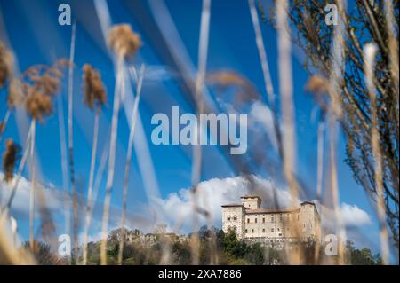 Schloss Rocca di Angera in Angera, Provinz Varese, Lago Maggiore, Lombardei, Italien, Europa Stockfoto