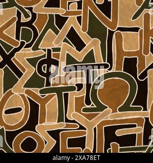 Altes griechisches Kulturalphabet alter Typ nahtloses Muster mit Terrafarben Stock Vektor