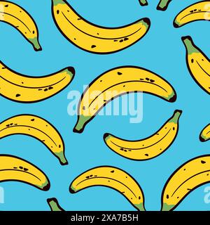 Modernes nahtloses Muster aus Bananenfrüchten mit hellblauem Hintergrund Stock Vektor