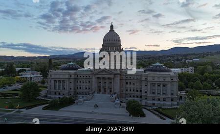 ariel-Fotografie in Boise State Capital Building bei Sonnenaufgang Stockfoto