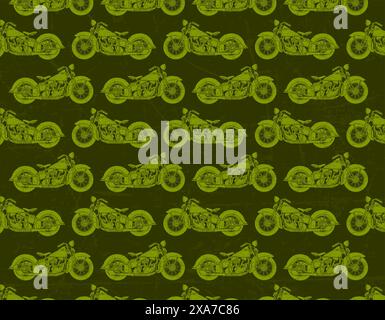 Motorrad Vektor Set Collage mit Military Green Farben und Vintage Motorrad Muster Stock Vektor