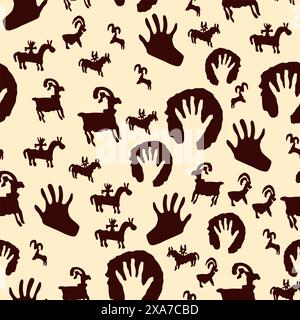 Alte einheimische Petroglyphen nahtloses Muster Stock Vektor