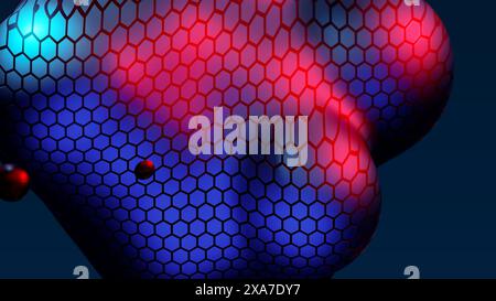 Abstrakte Neon-Metaball mit Scale Reptile Texture Meta Ball Bubble Transition Transformation für Business-Präsentation Hintergrund Stockfoto