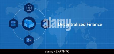 Dezentralisierte Finanzabteilung verteilte Kryptotechnologie im Finanzsektor mit Geldaufzeichnungssystemen Stock Vektor