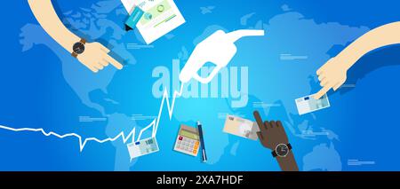 Erdöl-Gaspreis steigt Anstieg der weltweiten Rohöl-Chart-Markt Treibstoffpumpe Geld globale Transaktion Stock Vektor