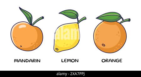 Niedliches, nahtloses Zitronenmuster im Doodle-Stil. Vektor Hand gezeichnete Zeichentrickfilm Lemon Illustration. Stock Vektor
