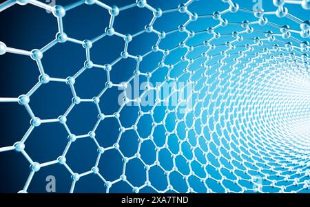 Kohlenstoffnanoröhren, Nanotechnologie, 3D-Rendering. 3D-Abbildung. Stockfoto