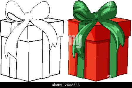 Zwei Geschenkboxen mit Schleifen, eine farbig Stock Vektor