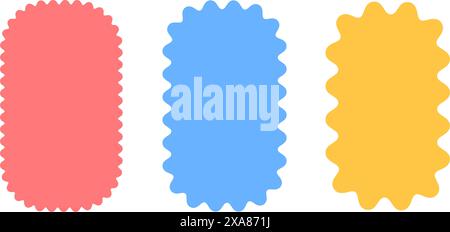 Kantenrahmen der Wolkenkurve. Gewellte rechteckige Ränder festgelegt. Poster mit Zitaten. Rechteckiger Rahmen mit Kritzeln. Leeres Farbtextfeld. Funkiges Designelement Stock Vektor