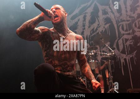 Oslo, Norwegen. Juni 2024. Die russische Deathcore-Band Slaughter to Supreme feiert ein Live-Konzert im Rockefeller in Oslo. Hier ist Sänger Aleksandr Shikolai live auf der Bühne zu sehen. (Foto: Gonzales Photo/Alamy Live News Stockfoto