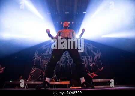 Oslo, Norwegen. Juni 2024. Die russische Deathcore-Band Slaughter to Supreme feiert ein Live-Konzert im Rockefeller in Oslo. Hier ist Sänger Aleksandr Shikolai live auf der Bühne zu sehen. (Foto: Gonzales Photo/Alamy Live News Stockfoto