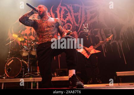 Oslo, Norwegen. Juni 2024. Die russische Deathcore-Band Slaughter to Supreme feiert ein Live-Konzert im Rockefeller in Oslo. Hier ist Sänger Aleksandr Shikolai live auf der Bühne zu sehen. (Foto: Gonzales Photo/Alamy Live News Stockfoto