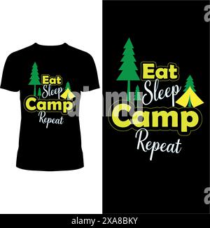 Eat Sleep Camp Repeat, Campaign T-Shirt-Design Stock Vektor