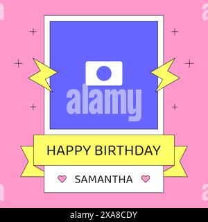 Happy Birthday Social Media Post mit Kopierraum Foto Design Vorlage groovy Vektor Illustration. Feierliche Glückwünsche Feiertagsfeier Dekor Stock Vektor