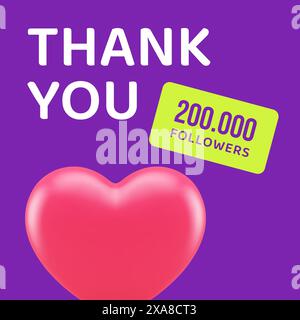 Vielen Dank 200 Followern wie Herzabonnement Social Media Post Design Vorlage realistische Vektorillustration. Dankbare Cyberspace-Nachricht Red Love Stock Vektor