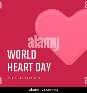 World Heart Day International Holiday Feiern Sie Social Media Post Design Vorlage realistische Vektor Illustration. Festliche Grußbotschaft rosa Herzstück Stock Vektor