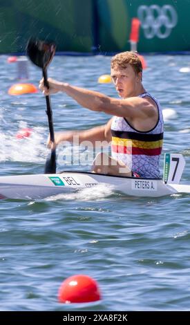 Tokio, Japan. August 2021. Der belgische Artuur Peters wurde am Dienstag, den 03. August 2021, im Halbfinale des 1000-m-Rennens der Männer im Kayak-Single-Rennen am 12. Tag der Olympischen Spiele 2020 in Tokio, Japan, gezeigt. Die vertagten Olympischen Sommerspiele 2020 finden vom 23. Juli auf den 8. August 2021 statt. BELGA FOTO BENOIT DOPPAGNE Credit: Belga News Agency/Alamy Live News Stockfoto