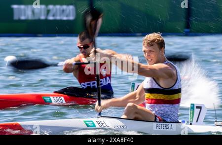 Tokio, Japan. August 2021. Der belgische Artuur Peters wurde am Dienstag, den 03. August 2021, im Halbfinale des 1000-m-Rennens der Männer im Kayak-Single-Rennen am 12. Tag der Olympischen Spiele 2020 in Tokio, Japan, gezeigt. Die vertagten Olympischen Sommerspiele 2020 finden vom 23. Juli auf den 8. August 2021 statt. BELGA FOTO BENOIT DOPPAGNE Credit: Belga News Agency/Alamy Live News Stockfoto