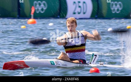 Tokio, Japan. August 2021. Der belgische Artuur Peters wurde am Dienstag, den 03. August 2021, im Halbfinale des 1000-m-Rennens der Männer im Kayak-Single-Rennen am 12. Tag der Olympischen Spiele 2020 in Tokio, Japan, gezeigt. Die vertagten Olympischen Sommerspiele 2020 finden vom 23. Juli auf den 8. August 2021 statt. BELGA FOTO BENOIT DOPPAGNE Credit: Belga News Agency/Alamy Live News Stockfoto