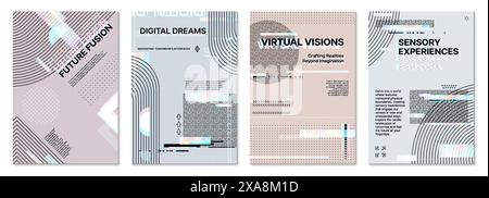 Futuristische Glitch-Poster-Vorlage, abstrakter Cover-Hintergrund mit digitaler Verzerrung, holografischem Effekt und geometrischen Formen. Vektorkarten für fortschrittliche Technologie-Fusion und innovatives Erlebnis Stock Vektor