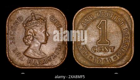 Malaya Britisches Borneo, 1-Cent-Münze (quadratisch) Stockfoto
