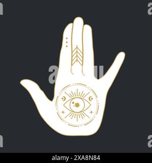 Himmlische magische Hand mit einem heiligen Augensymbol. Mystisches Boho-Konzept. Vektorabbildung Stock Vektor