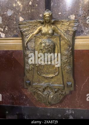 Plakette auf dem Mausoleum von General Jose de San Martin in der Metropolitan Cathedral, Buenos Aires, Argentinien. Stockfoto