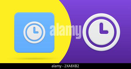 Wanduhr mit Pfeilen einfache 3D-Symbol-Taste Set Vektor-Illustration. Analoger Retro-Wecker zum Prüfen der Uhrzeit. Kreis benachrichtigen Alert Zeitplan Deadlin Stock Vektor