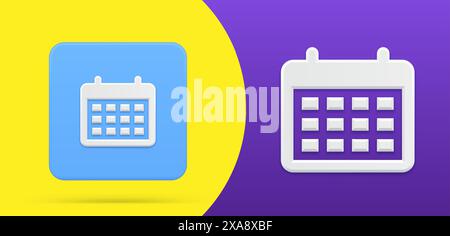 Einfacher Kalender auf Frühling 3D-Symbolschaltfläche Set Vektor-Illustration. Papierplan mit einem wichtigen Datum für die Organisation des Zeitmanagement-Workflows. Erinnerung Stock Vektor