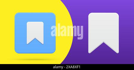 Einfache 3D-Symbolschaltfläche für Lesezeichen Vektorillustration. Markierung für Notizbuch, Veröffentlichung, Lesen, Cyberspace, Literaturbestätigung, Papieretikett für c Stock Vektor