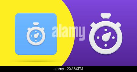 Stoppuhr-Timer einfache 3D-Symbolschaltfläche Vektorillustration. Minuten- und Sekundenzähler zur Festlegung der Wettkampfzeit, Deadline, Countdown mechanisch m Stock Vektor