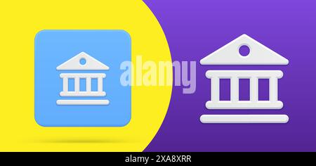 Antikes griechisches Hausgebäude mit Dreieck-Dachsäulen einfache 3D Icon Button Set Vektor-Illustration. Alte historische Tempel Symbol Bank, Courthou Stock Vektor
