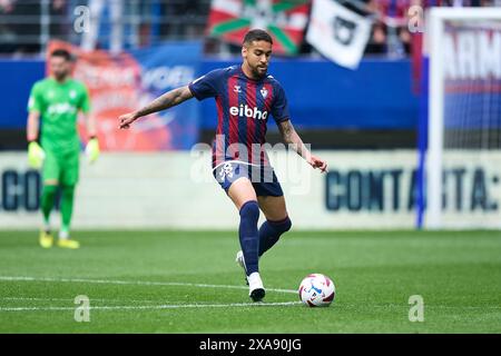 Matheus Pereira von SD Eibar mit dem Ball beim LaLiga Hypermotion Spiel zwischen SD Eibar und Real Oviedo im Ipurua Stadium am 02. Juni 2024 in E Stockfoto