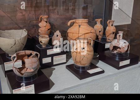 Ausstellung von Artefakten aus Petra, Jordanien. BYU Museum of Peoples and Cultures in Provo, Utah. Stockfoto