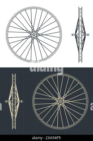 Stilisierte Vektordarstellung von Blaupausen von Fahrradfelgen Stock Vektor