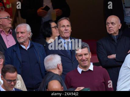 Rudi Voeller, Voeller (DFB-Sportdirektor), Hans-Joachim Watzke, Geschäftsführer des BVB, Mitglied des DFB-Präsidiums, DFB-Vizepräsident Bernd Neuendorf, DFB-Präsident Deutscher Fußballverband, im Freundschaftsspiel DEUTSCHLAND - UKRAINE 0-0 DEUTSCHLAND - UKRAINE in Vorbereitung auf die Europameisterschaft 2024 am 3. Juni 2024 in Nürnberg. Fotograf: ddp Images/STAR-Images Credit: ddp Media GmbH/Alamy Live News Stockfoto