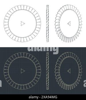 Stilisierte Vektorabbildungen von Blueprints von Motorkompressor Blisk Stock Vektor