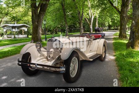 Mercedes Benz 26/120/180 PS Typ S Tourenwagen (1928). Mercedes Benz Museum, Mercedes-Benz World in Stuttgart, Baden-Württemberg, Deutschland, Europa Stockfoto