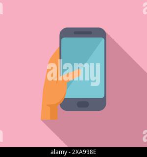 Die Hand hält ein Smartphone in der Hand und surft im Internet, um mit einem Finger auf dem Touchscreen zu navigieren Stock Vektor