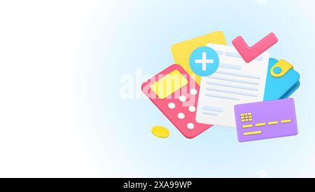 Vollständiges Vertragsdokument des Kredithypothekenbankzahlungsrechners 3D Icon Isometrie Vektor Illustration. Additiv erfolgreich Stock Vektor
