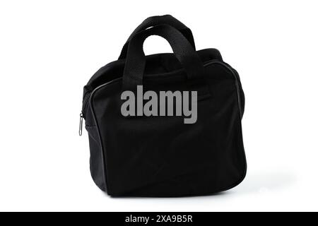 Schwarzes Stoffgehäuse mit Reißverschluss isoliert auf weißem Hintergrund Stockfoto