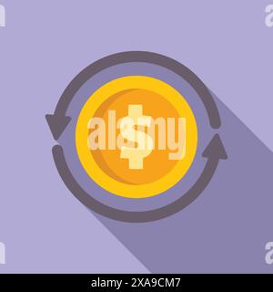 Illustration des Begriffs der Geldzirkulation. Finanzfluss. Wirtschaftstätigkeit. Währungsumtausch. Investitionen. Unternehmensfinanzierung. Goldmünze. Dollarzeichen. Zyklusdrehung. Bewegung. Bargewinn Stock Vektor