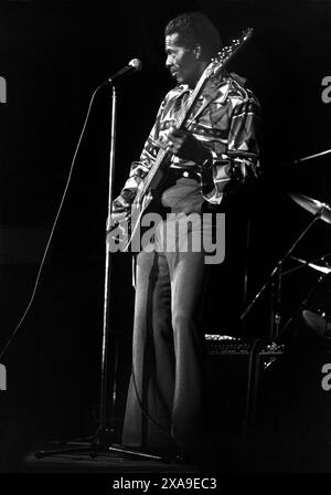 CHUCK BERRY amerikanischer Gitarrist und Sänger bei einem Konzert in Norrköping Schweden 1990. Er ist einer der Pioniere der Rock n Roll Musik Stockfoto