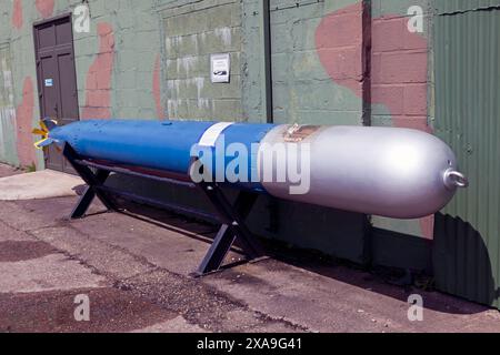 Ein Mk VIII Torpedo, ausgestellt im RAF Manston History Museum, während der Kent Strut-Wohltätigkeitsorganisation nach Manston, Kent Stockfoto